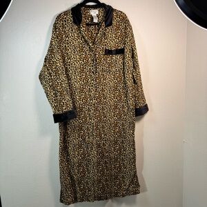 Vintage Amanda Stewart Cotton Robe XL Leopard Animal Print Faux Fur 80’s-90’s